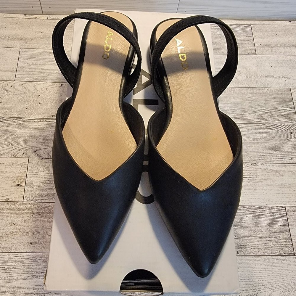 Aldo Black Leather Slingback Point Toe Flats Shoes Size 5M